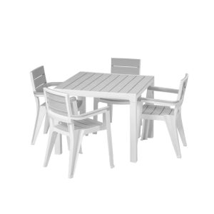 MQ Madeira 5-Piece Indoor & Outdoor 4-Seat Dining Set | White & Gray Square Table with 4 Arm Chairs