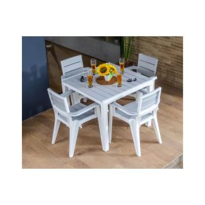 MQ Madeira 5-Piece Indoor & Outdoor 4-Seat Dining Set | White & Gray Square Table with 4 Arm Chairs