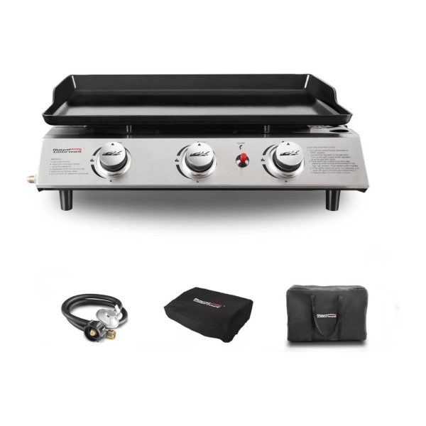 Royal Gourmet 3-Burner Portable Propane Griddle, Regulator, Cover and Carry Bag Included, Tabletop Gas Grill PD1300C