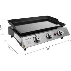 Royal Gourmet 3-Burner Portable Propane Griddle, Regulator, Cover and Carry Bag Included, Tabletop Gas Grill PD1300C