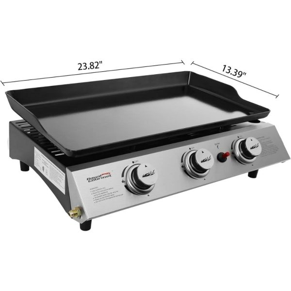 Royal Gourmet 3-Burner Portable Propane Griddle, Regulator, Cover and Carry Bag Included, Tabletop Gas Grill PD1300C