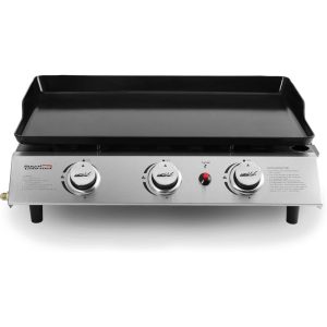 Royal Gourmet 3-Burner Portable Propane Griddle, Regulator, Cover and Carry Bag Included, Tabletop Gas Grill PD1300C